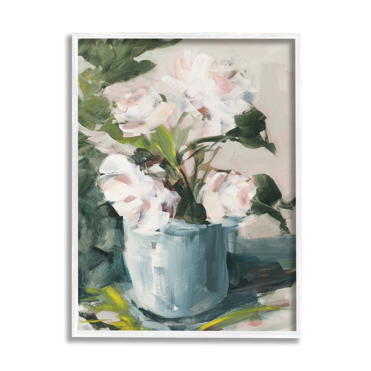 Stupell Industries Impressionist Potted Flowers Green Leaves Pink Petals in White Frame Wall Art
